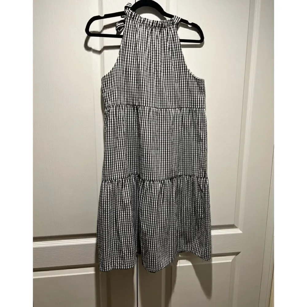 Maggy London Gingham Tied Tiered Halter Dress